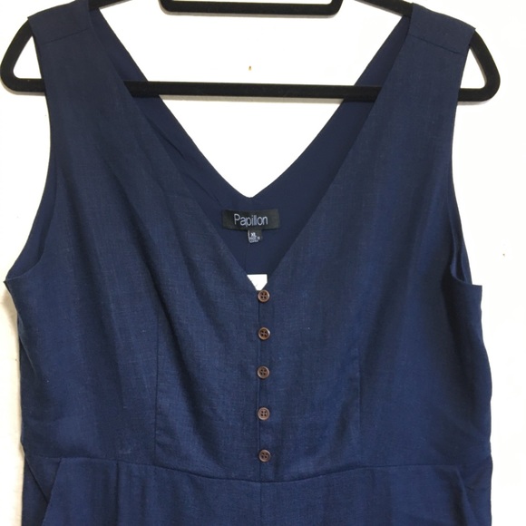 Papillon Button Front V Neck Linen Jumpsuit - Picture 4 of 13